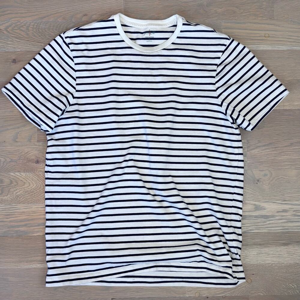 J. Crew White and Navy Striped Short Sleeve Tee